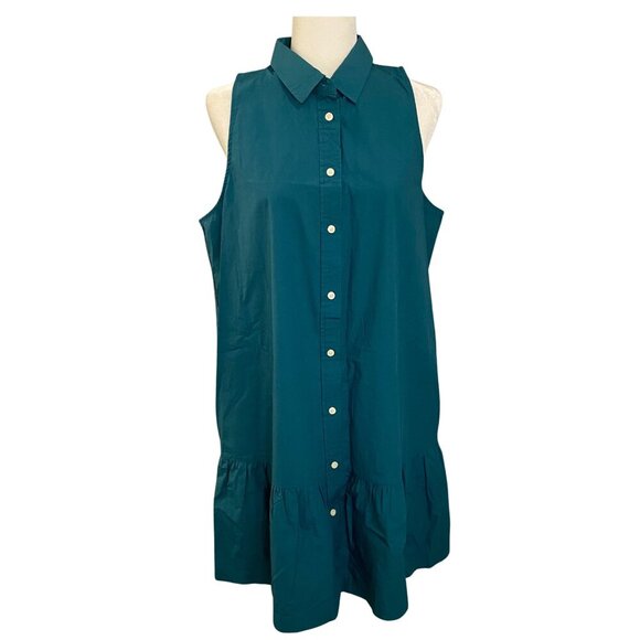 Gap Ruffle Hem Shirt Dress – Jade Stone Green Teal – L - Picture 2 of 6